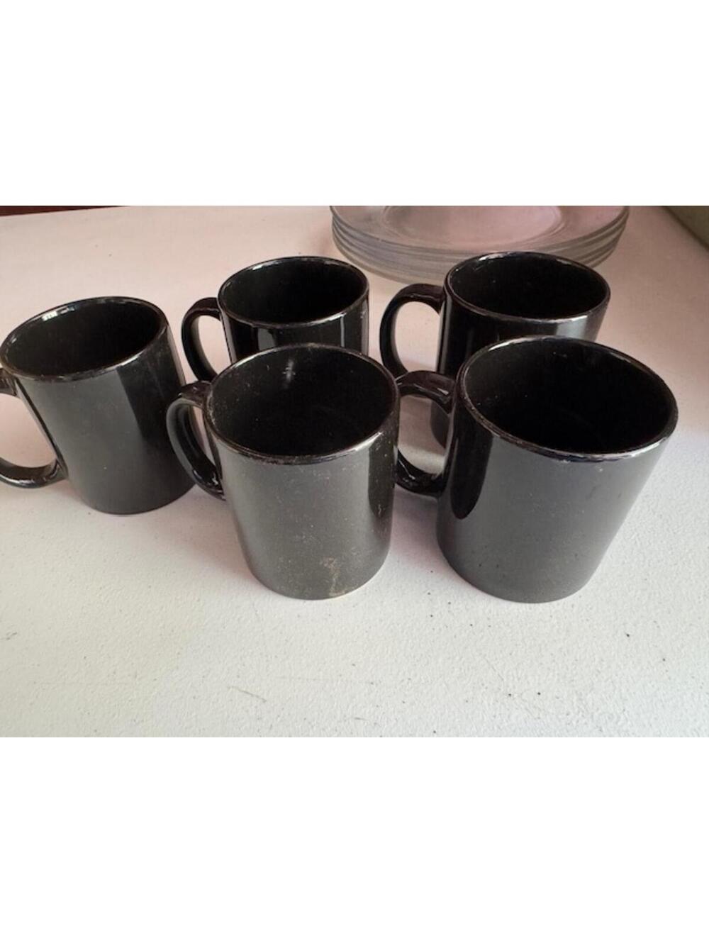 Set of 5 Classic Black Luminarc Coffee Mugs